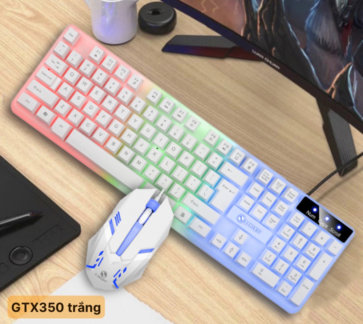 Combo bàn phím và chuột gỉa cơ LIMEIDE GTX 350 màu (TRẮNG/ ĐEN),có đèn led 7 màu cực đẹp